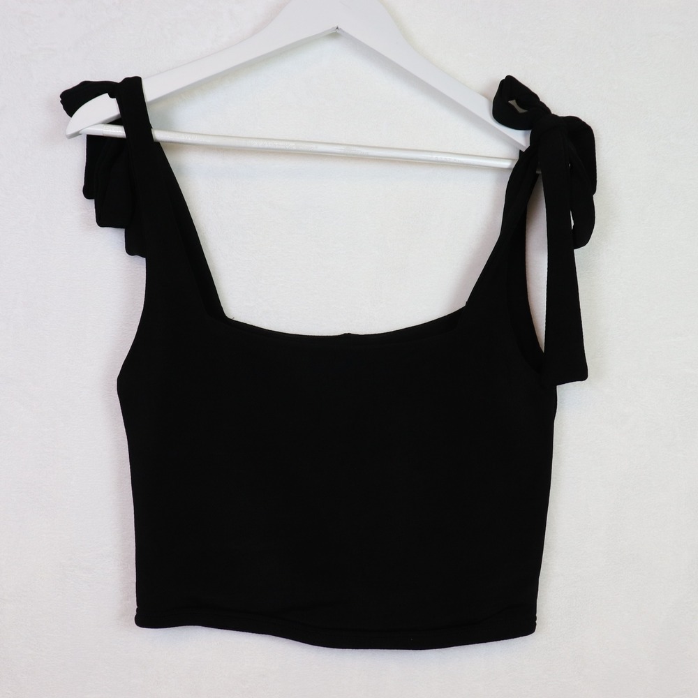 AMARYLLIS Black Tie Shoulder Square Neck Crop Top‎ XL